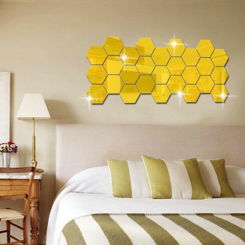 12Pcs 3D Wall Stickers DIY Mirror Hexagon Vinyl Removable Decal for Home Living Room Art Decoration