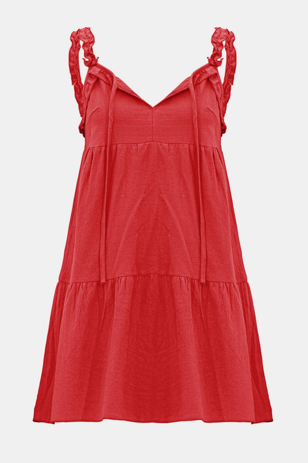 Solid Ruffle Hem Tie Neck Dress