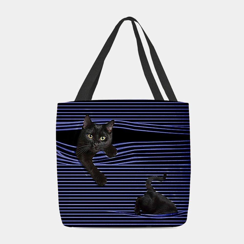 Las mujeres sintieron lindo 3D tridimensional gato negro rayas patrón bolso de hombro bolso de mano 