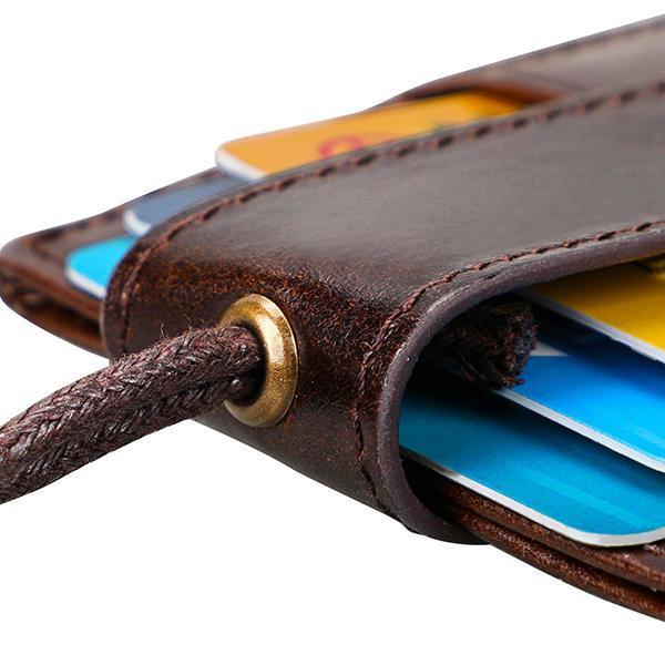 RFID Genuine Leather 4 Card Slot Neck Bag Card Holder