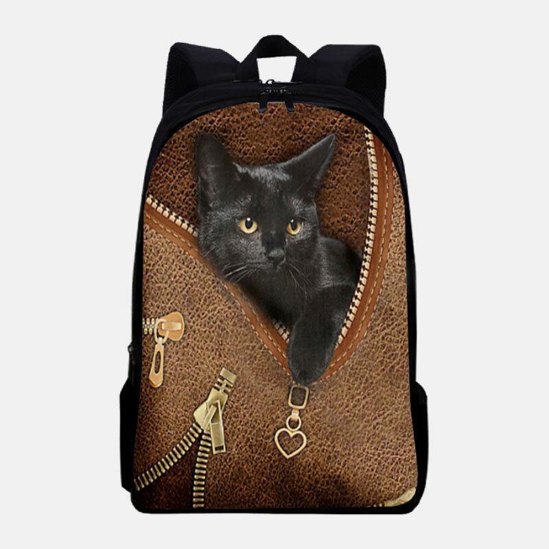 Frauen Oxford Patchwork Große Kapazität Cartoon Katze Reißverschluss Muster Druck Rucksack 