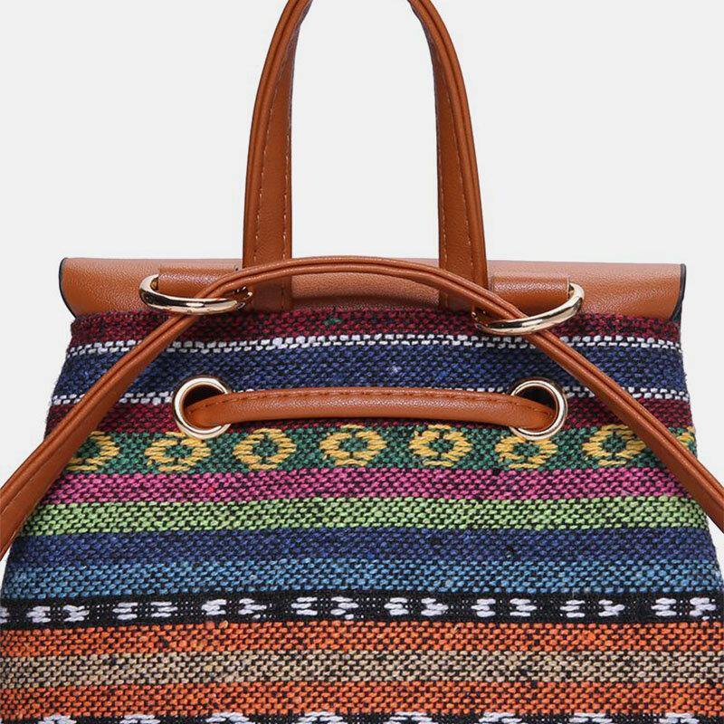 Women Hollow Stitching Ethnic Style Straw Bag Backpack Woven Shoulder Bag Bucket Bag