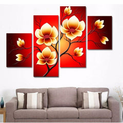 4PCS moderne abstrakte Ölgemälde Blumen riesige Wand-Dekor-Kunst auf Leinwand kein Rahmen 