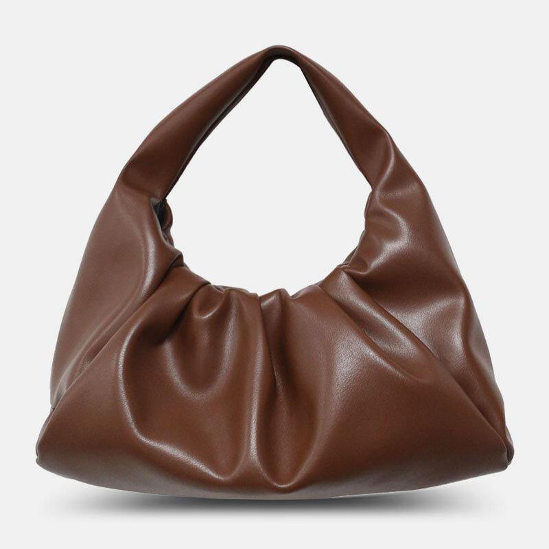 Bolso fruncido de gran capacidad abierto con forma de nube de cuero PU para mujer, bolso de hombro 