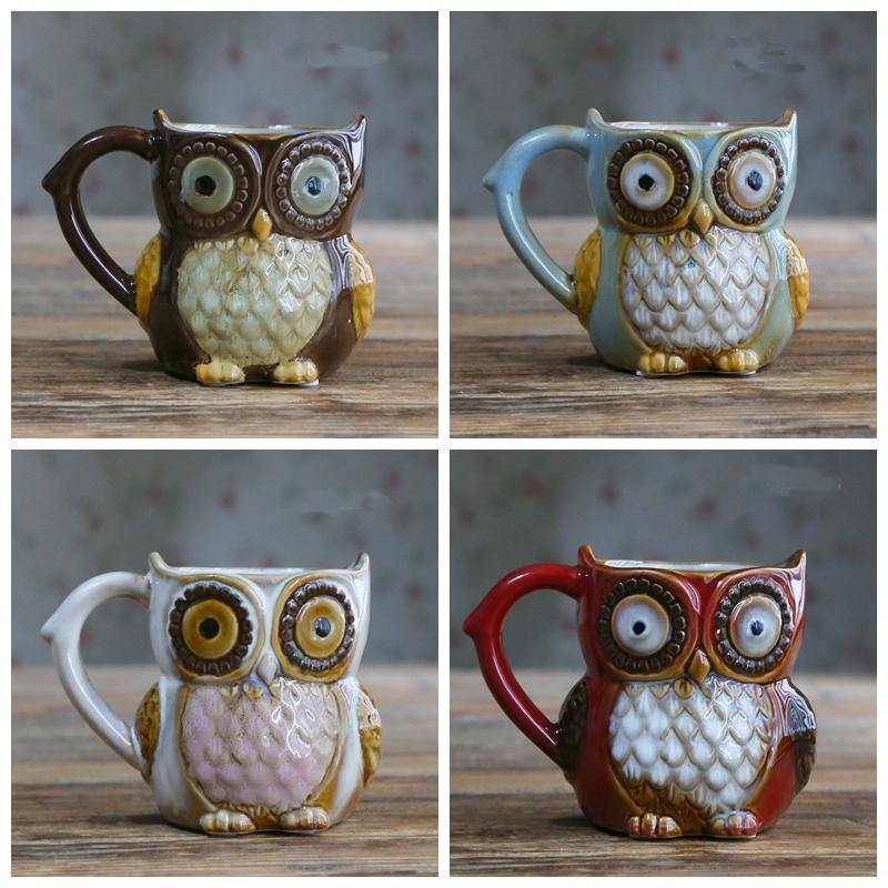 Creative Colorful Ceramic Crafts Owl Shaped Cup Drinking Water Cup Ceramic Cup