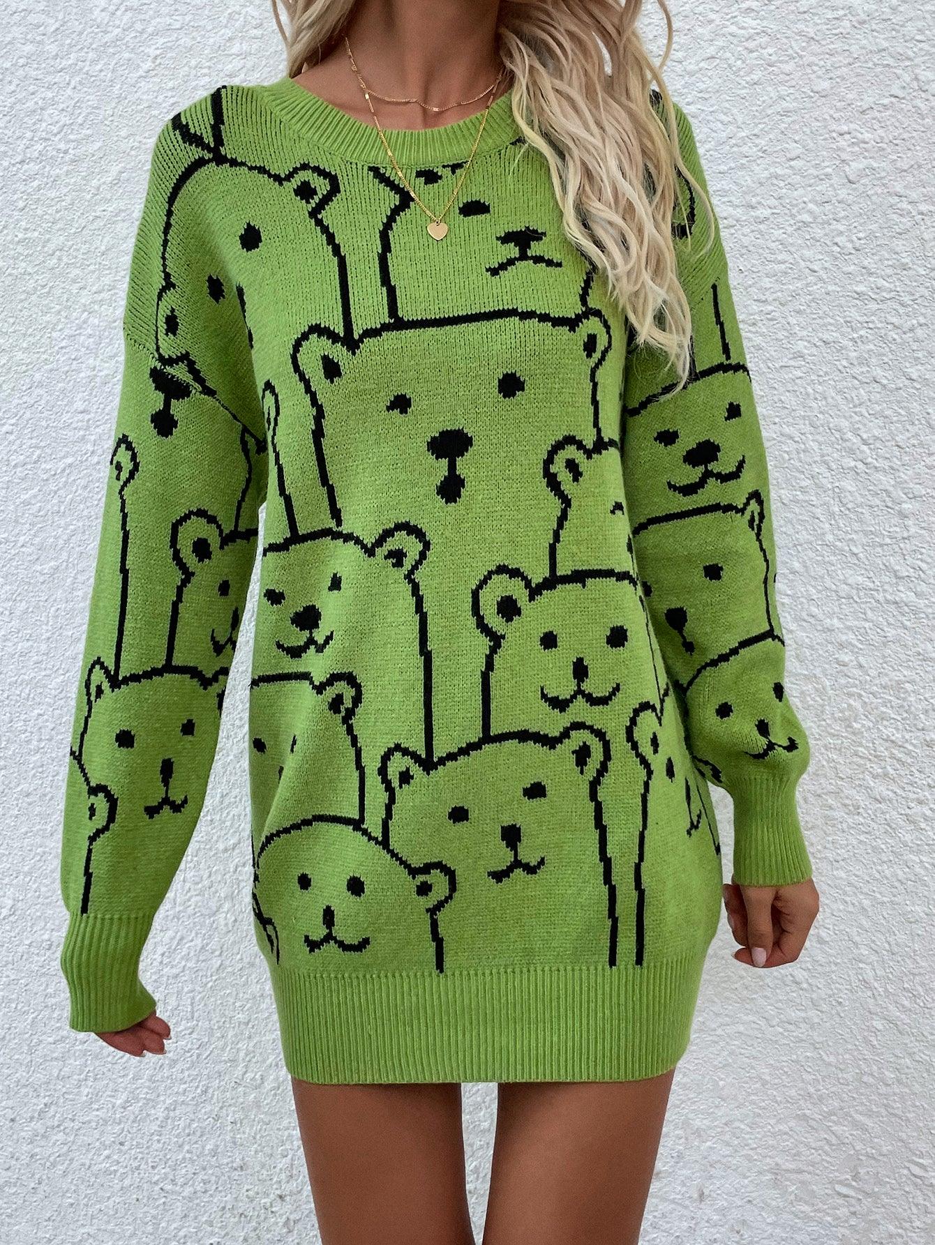 Bear Print Sweater Dress