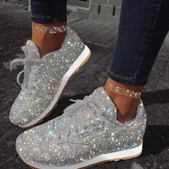 Womens Glitter Tennis Shoes Shiny Crystal Platform Sneakers