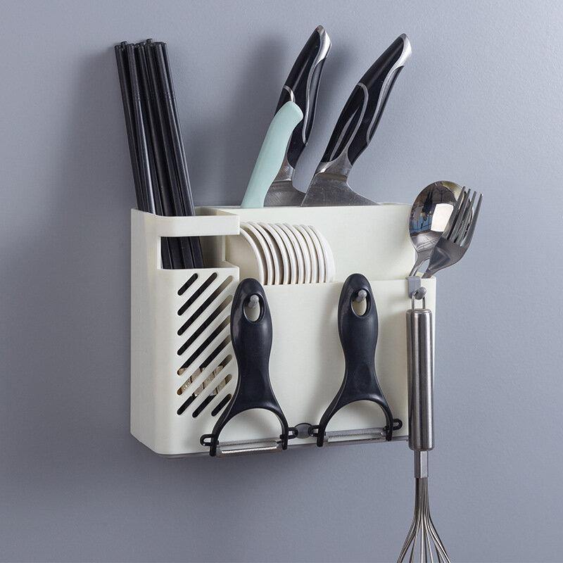 Creative Multifunction Kitchen Storage Organization Drain Chopstick Cage Wall Mounted Spoon Fork Racks Holder