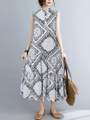 100% Rayon Spliced Geometric Printing Dress For Women