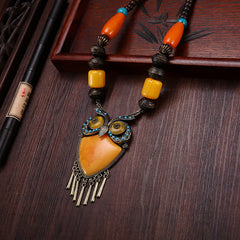 Tibetan ethnic wind wooden beads necklace sweater chain dance pendant