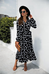 Polka Dot Split Ruffle Hem Dress