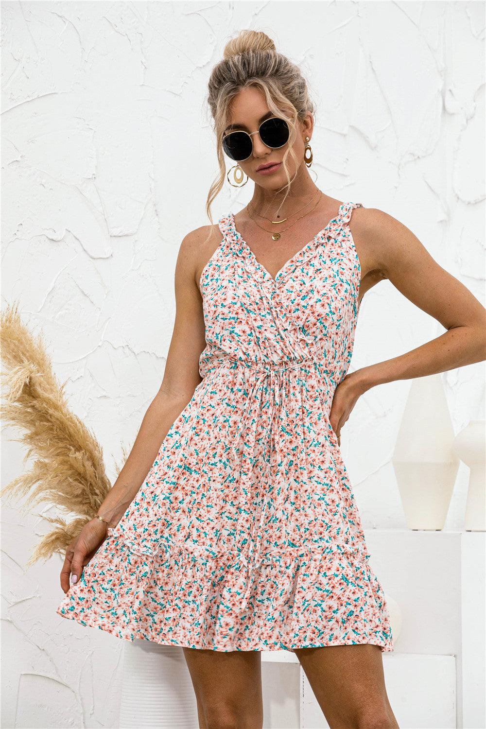 Floral V Neck Sleeveless Dress