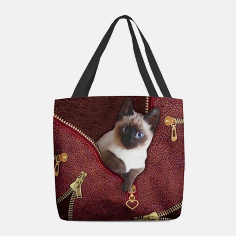 Frauen Leinwand niedlich 3D dreidimensionale Katze Muster lässig Umhängetasche Handtasche Tote 