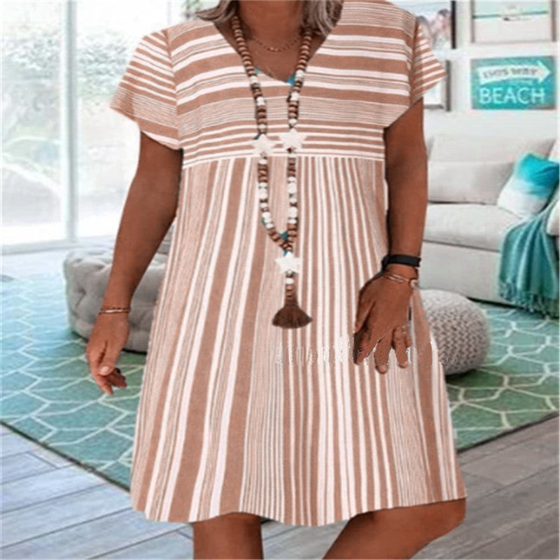 Striped short sleeve V-neck dress