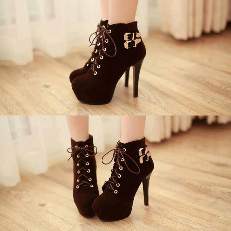 Black/Red Platform Stiletto High Heel Ankle Boots