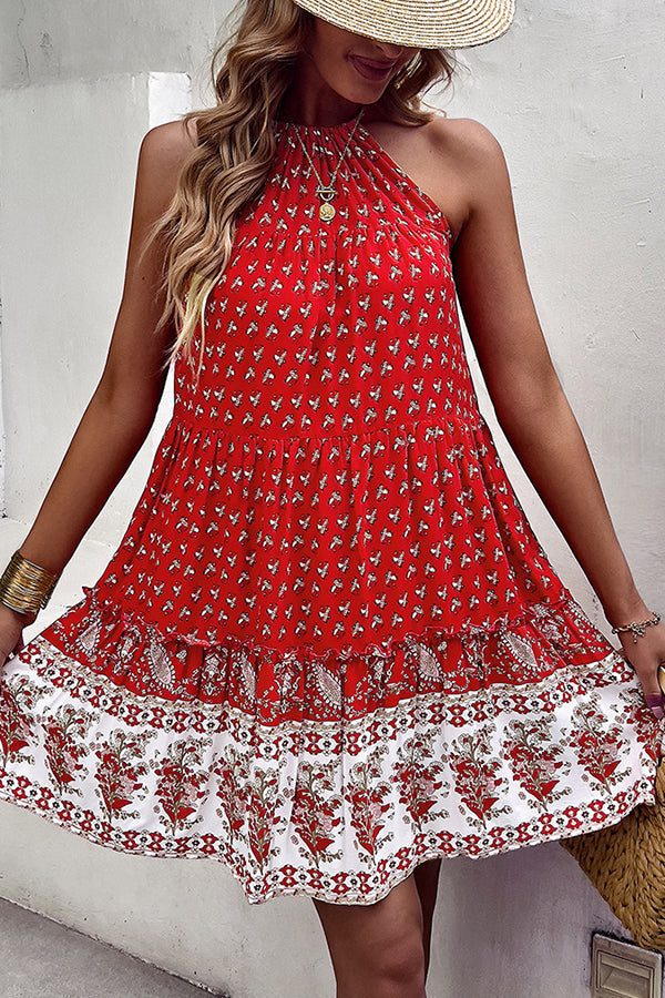 Bohemian Floral Print Casual Mini Dress