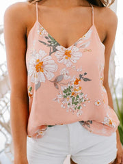 Casual Floral Print V-neck Sleeveless Holiday Wild Tank Top