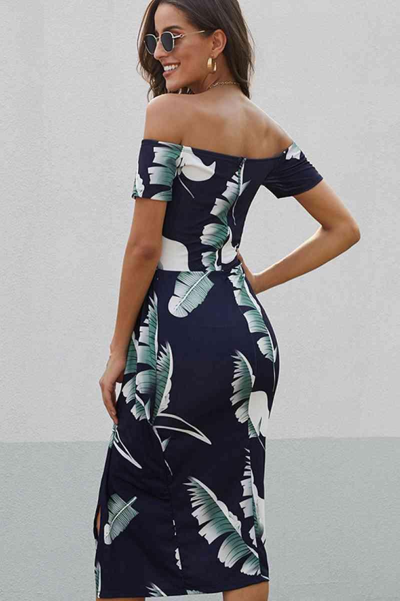 Floral Off Shoulder Slit Wrap Dress