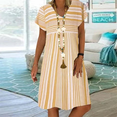 Striped short sleeve V-neck dress