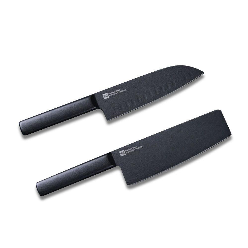 HUOHOU 2 unids/set Cool Black cuchillo de acero inoxidable juego de cuchillos antiadherentes 7 pulgadas Anti-bacterias cuchillo de Chef de cocina cuchillo rebanador de 