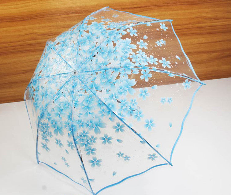 Three Fold Umbrella Transparent Clear Cherry Blossom Mushroom Sakura Folding Sunshade Rain Umbrellas