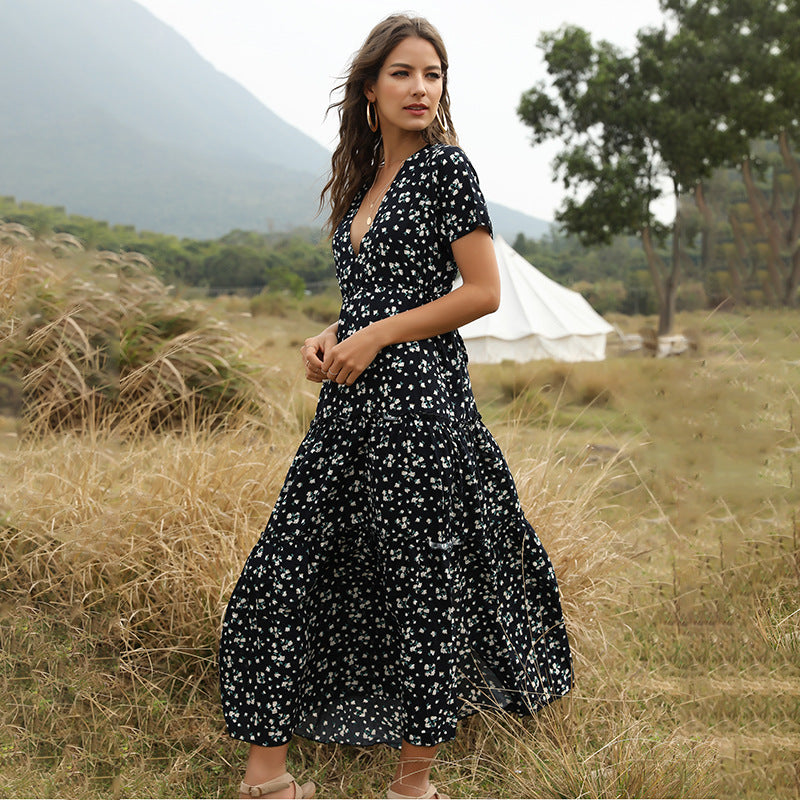 Ruffled Floral V-Neck Dress