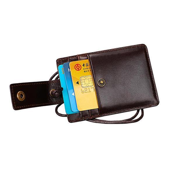 RFID Genuine Leather 4 Card Slot Neck Bag Card Holder