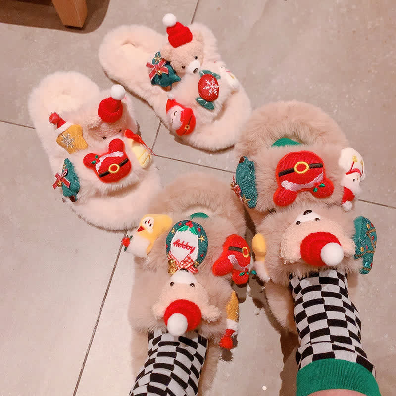 Cute Christmas Bear Plush Slipper