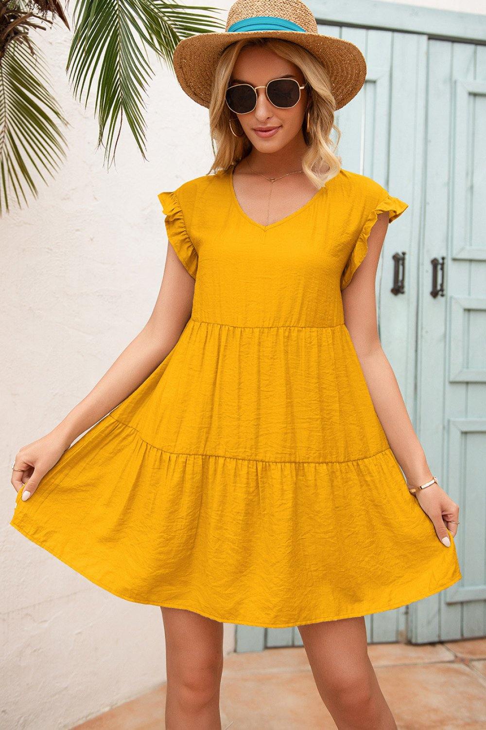 Tiered Ruffle Hem and Sleeve Dress