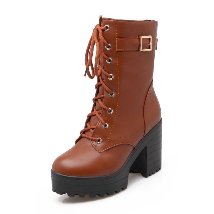 Damen-Plattform-PU-Martin-Stiefel mit klobigem Absatz und hohem Absatz