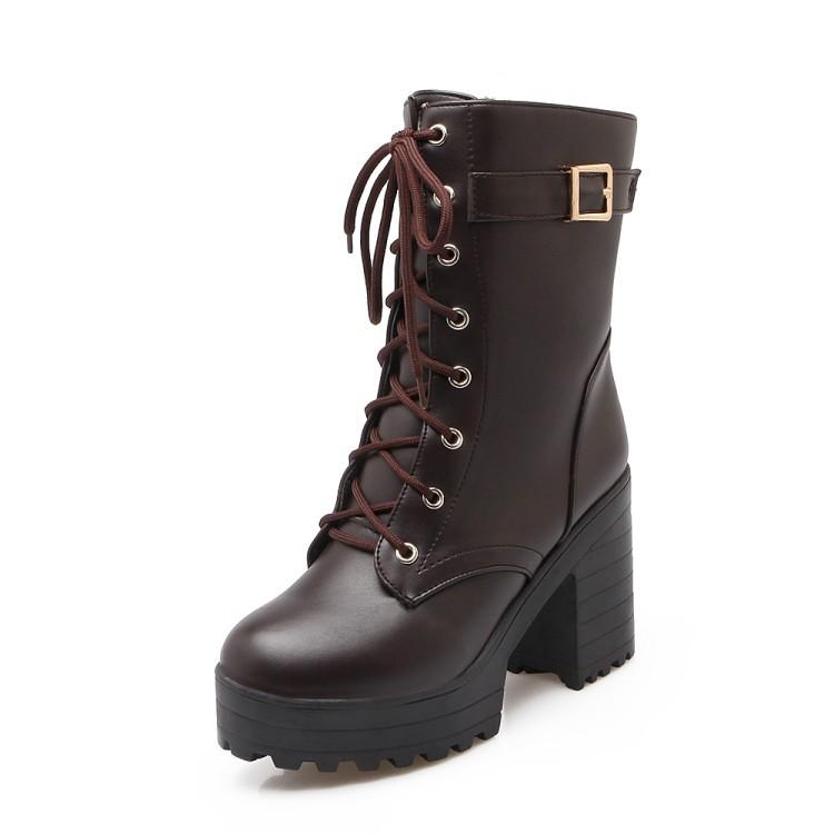 Damen-Plattform-PU-Martin-Stiefel mit klobigem Absatz und hohem Absatz