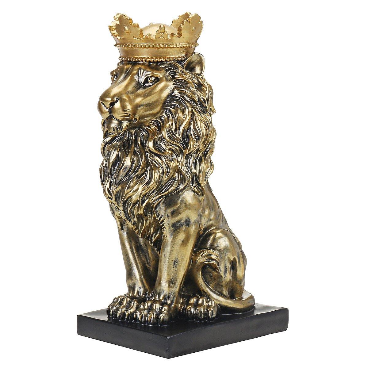 Nordic Style Crown Lion Statue Handicraft Decorations for Home Office Hotel Desk