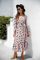 Polka Dot Split Ruffle Hem Dress