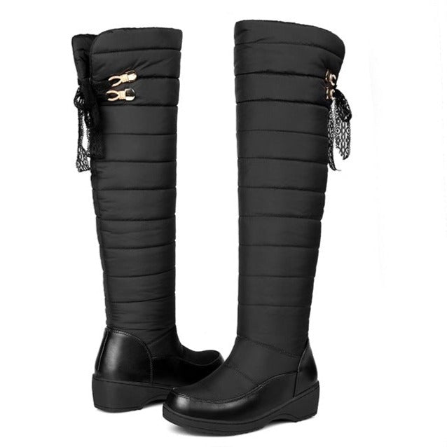 Winter-Kniehohe Schneestiefel mit Keilabsatz für Damen