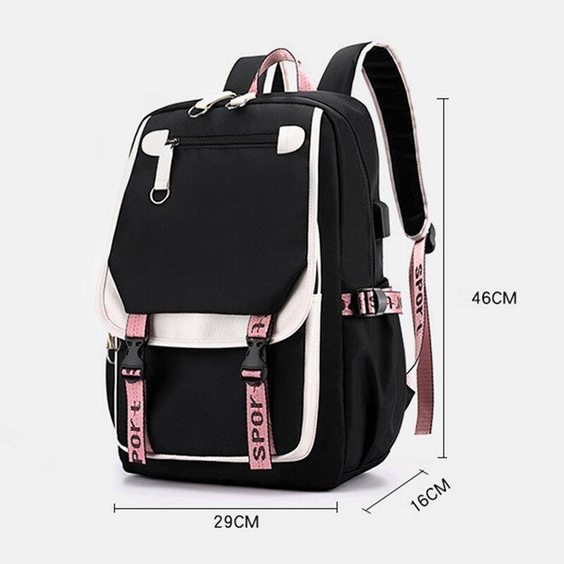 Women Printing USB Charging Large Capacity Backpack Student School Bag