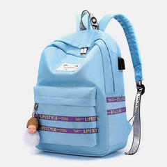 Mochila escolar para estudiantes al aire libre de viaje informal de gran capacidad para mujer con mochila resistente al desgaste con carga USB 