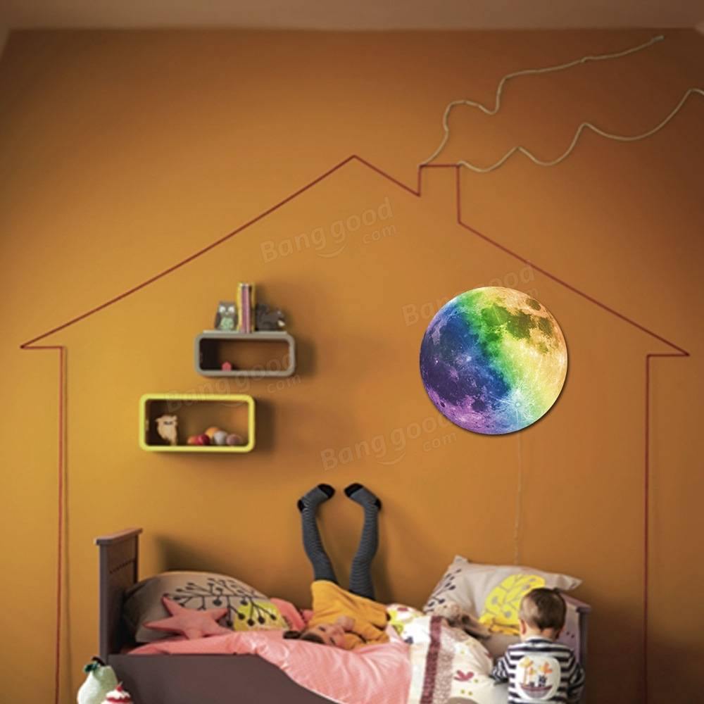 30cm Colorful Large Moon Wall Sticker Removable Glow In The Dark Luminous Stickers Home Decor