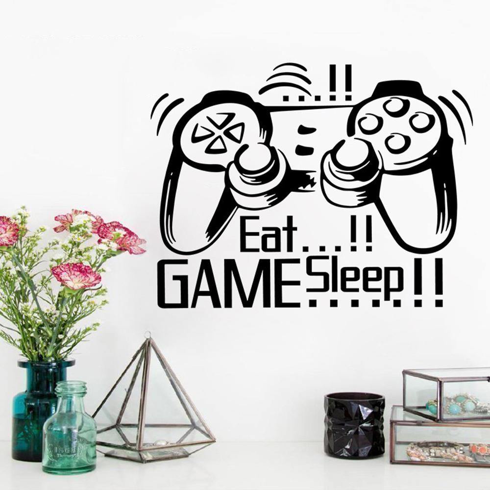 Kreative Kunst-Wandaufkleber mit Spielgriff, „EAT SLEEP GAME“, schwarzes Vinyl, entfernbar, bedruckt, Wandaufkleber für Spieleliebhaber, Schlafzimmer, Wandaufkleber mit heißem Spielgriff, Wohnzimmer, Schlafzimmer, Persönlichkeit, Dekoration, Wandaufkleber 