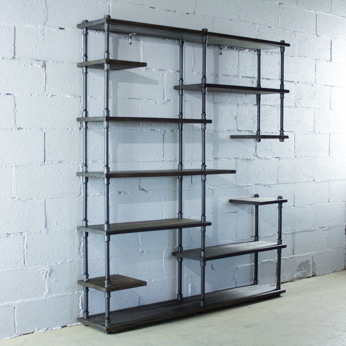 Open Eleven Shelf Industrial Pipe Bookcase