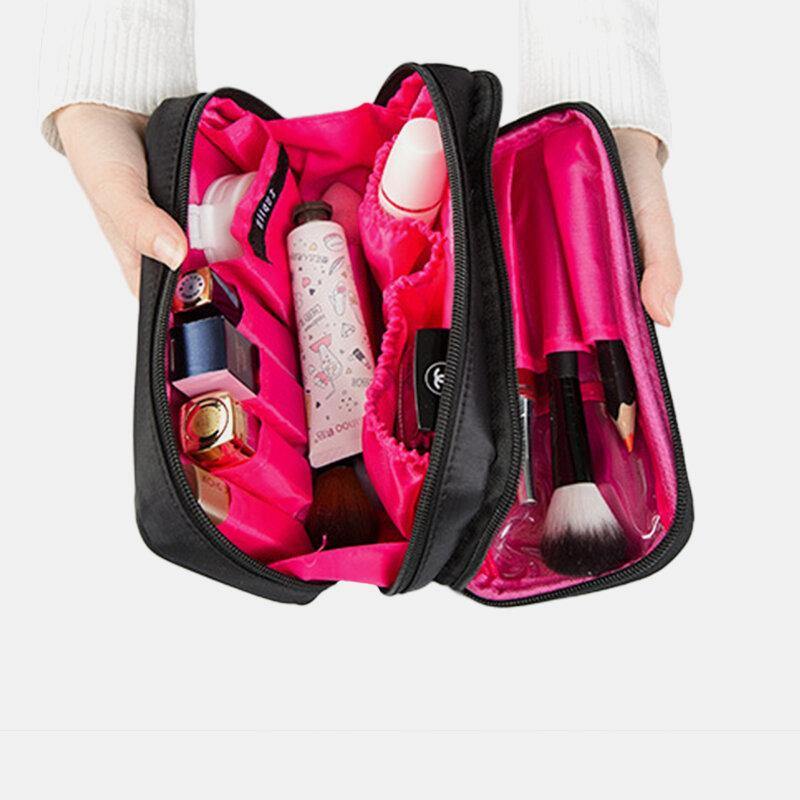 Bolsa de almacenamiento de gran capacidad de dos capas con cremallera doble impermeable para mujer, bolsa de embrague para cosméticos 