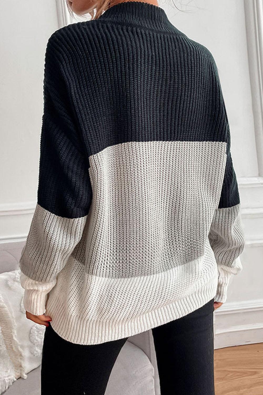 Color Block Ribbed Knit Sweater