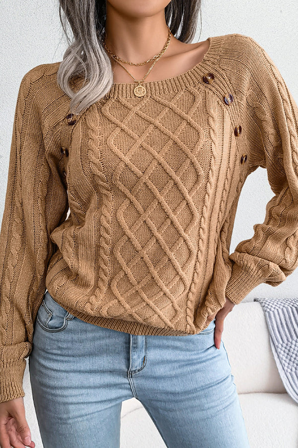 Lilipretty Sweet Life Button Cable Knit Sweater