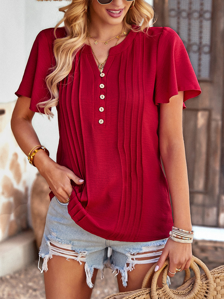 Women's T-Shirts Solid Loose Casual Short-Sleeved V-Neck T-Shirts