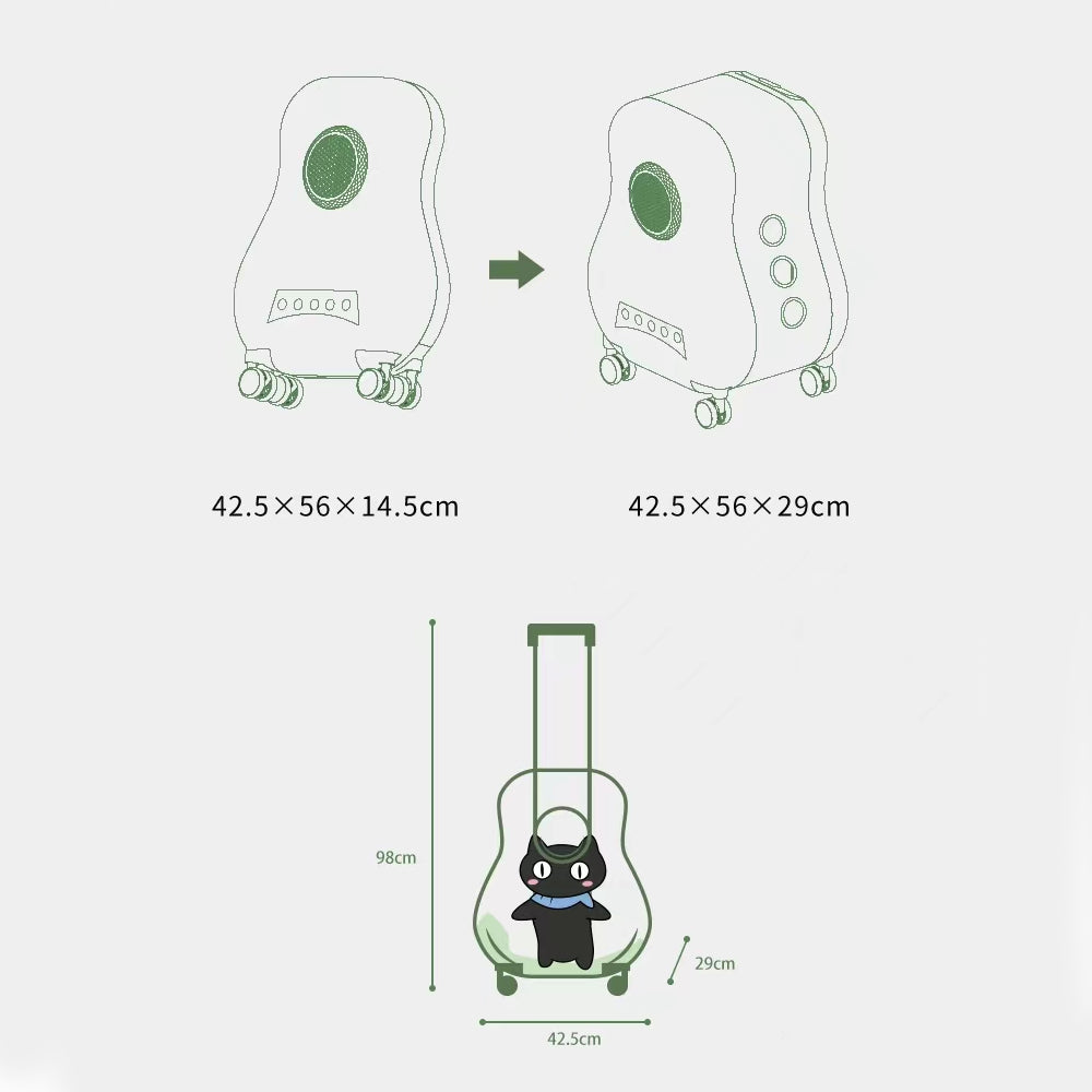 Carrello da viaggio portatile per animali domestici stile chitarra