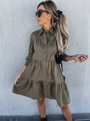 Women's Solid Color Loose Temperament Shirt Dress