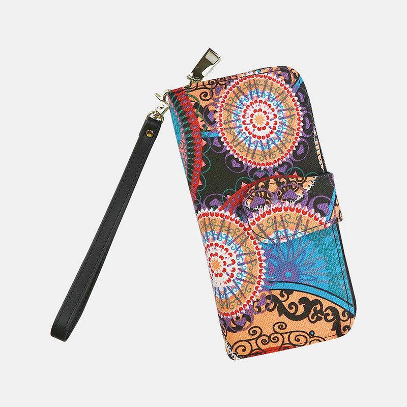 Women Canvas Bohemian Style Printing Long Clutch Purse Wallet