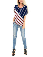 American Flag Star Print Independence Day Crew Neck Women Casual T-shirts For Women