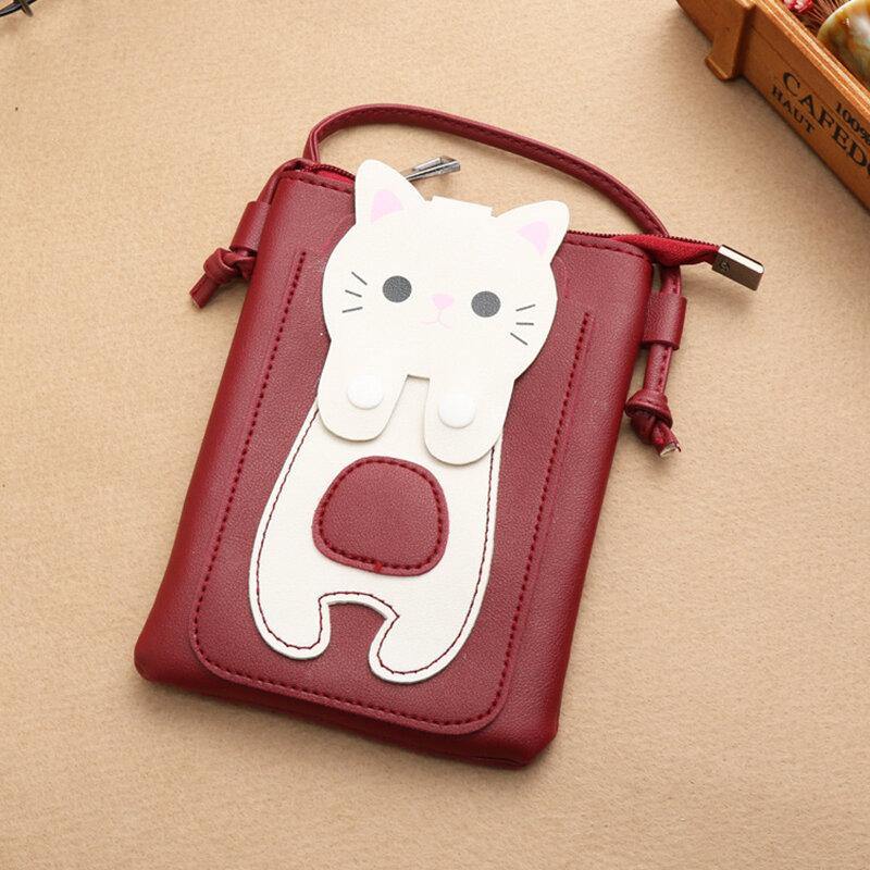 Bolso de teléfono de 6,3 pulgadas con diseño de gatito de gato superbonito de piel sintética para mujer, bolso pequeño de almacenamiento, bandolera 