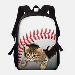 Unisex-Dacron-Rucksack mit großem Fassungsvermögen, Katze und Hund im Baseball-Fußball-Muster, bedruckt, Schultasche 