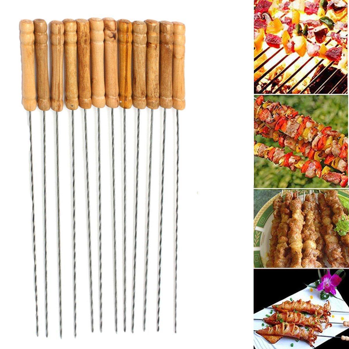 12X Edelstahl Metall Grillspieß Nadel BBQ Kebab Stick Utensil 30cm BBQ Stick Gabel 